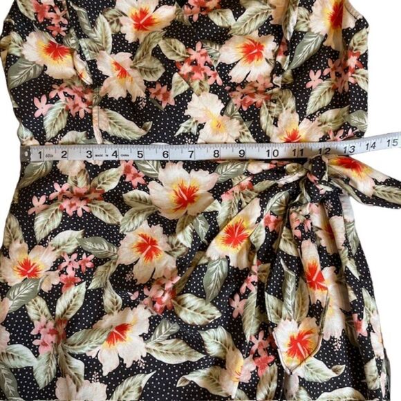 Rebecca Taylor Black Kamea Linen Blend Wrap Dress Tropical Floral Print Size 0 - Picture 13 of 15